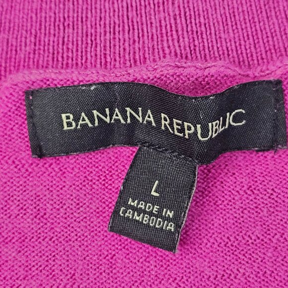 Banana Republic Women Sweater Merino Wool Size L V-Neck Pink Solid Pullover - Picture 3 of 12